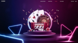 Online Casino, Banner With Slot Machine, Casino Roulette, Poker
